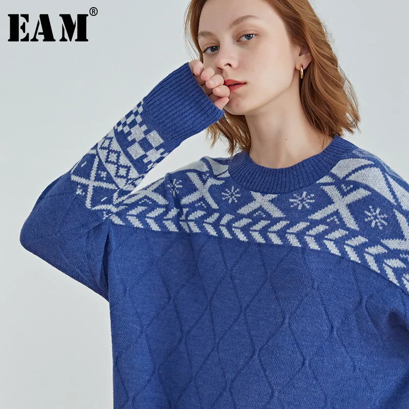 

[EAM] Pattern Split Big Size Knitting Sweater Loose Fit Turtleneck Long Sleeve Women New Fashion Tide Spring Autumn 2020 1K207