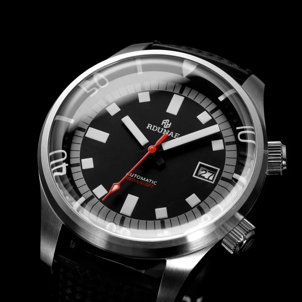 US $209.30 Retangula Rdunae Mens Diver Watch Matte Black Dial Sapphire Luminous Marks 200M Water Resistance NH35 Automatic Movement Watch
