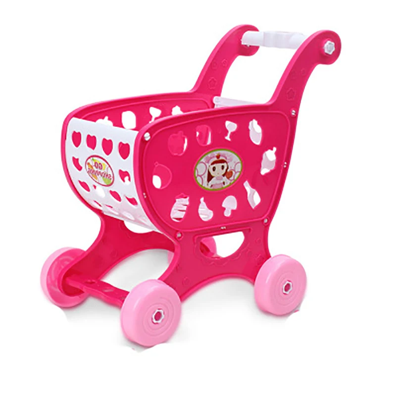 Pink shopping cart 19 шт., Детские кухонные игрушки, набор для покупок, ролевые игры, домик для резки фруктов, овощей, миниатюрная еда для девочек, развивающая игрушка - Цвет: Pink shopping cart