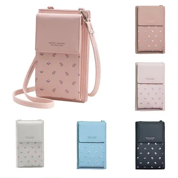 

2020 Women Wallet Solid Color Adjustable PU Shoulder Straps Shoulder Bag Mobile Phone Card Holders Wallet Handbag Pockets Girls