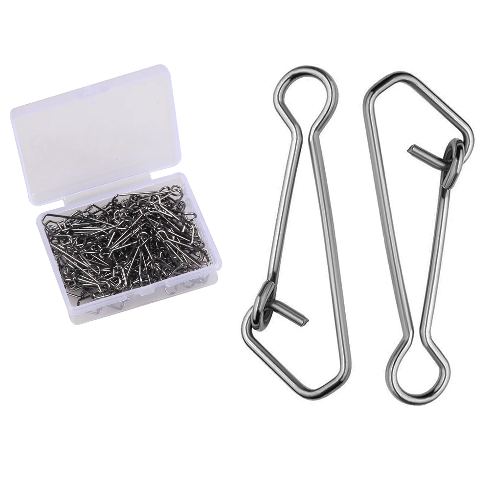 100pcs Safe Lock Quick Change Hooked Snap for Saltwater Freshwater Solid Wire Speed Fishing Line Connector Booms Swivel | Спорт и