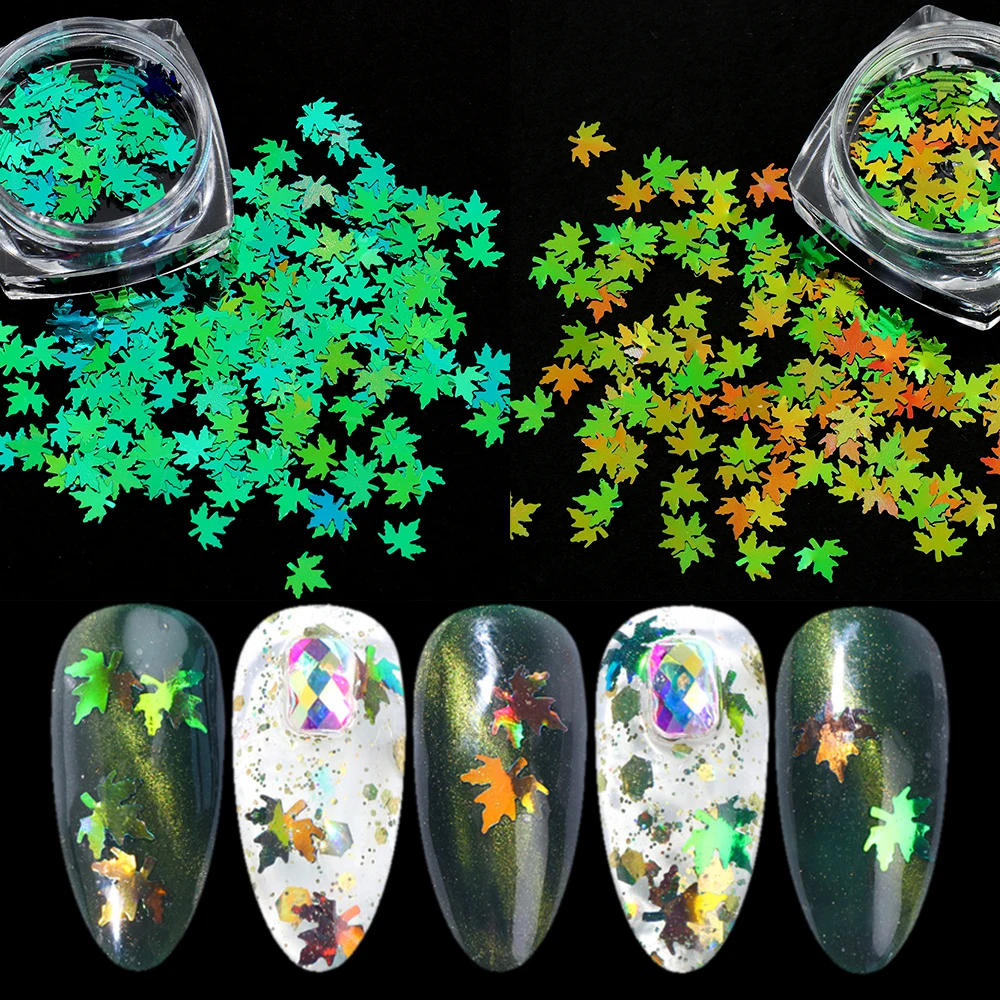 1 коробка голографическая многоцветная блестящая Кленовая форма Блестка для ногтей хлопья блестка переливающийся лист Маникюр 3D сделай сам дизайн ногтей украшение