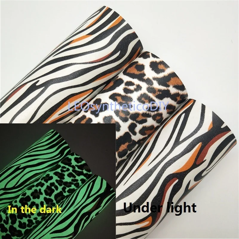 

1PC 21X29CM Glow in the Dark Faux Leather Fabric, Leopard Zebra Synthetic Leather Fabric For Making Bows LEOsyntheticoDIY T276