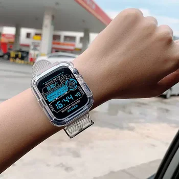 Najnowszy jasne zespół + etui na zegarek Apple serii 6 SE 5 4 44mm 42mmTransparent dla pasek iwatch 3 2 1 38mm 40mm pasek z tworzywa sztucznego tanie i dobre opinie CN (pochodzenie) Paski do zegarków