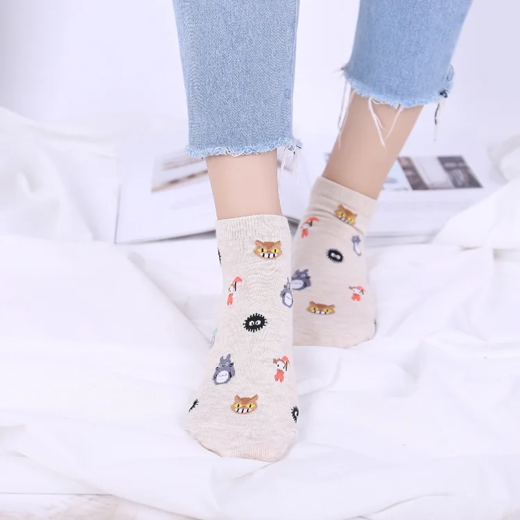 Летние женские носки из хлопка с рисунком Тоторо Kawaii Cat Umbrella Chinchillas Little Totoro, забавные носки для девочек на каждый день, новинка