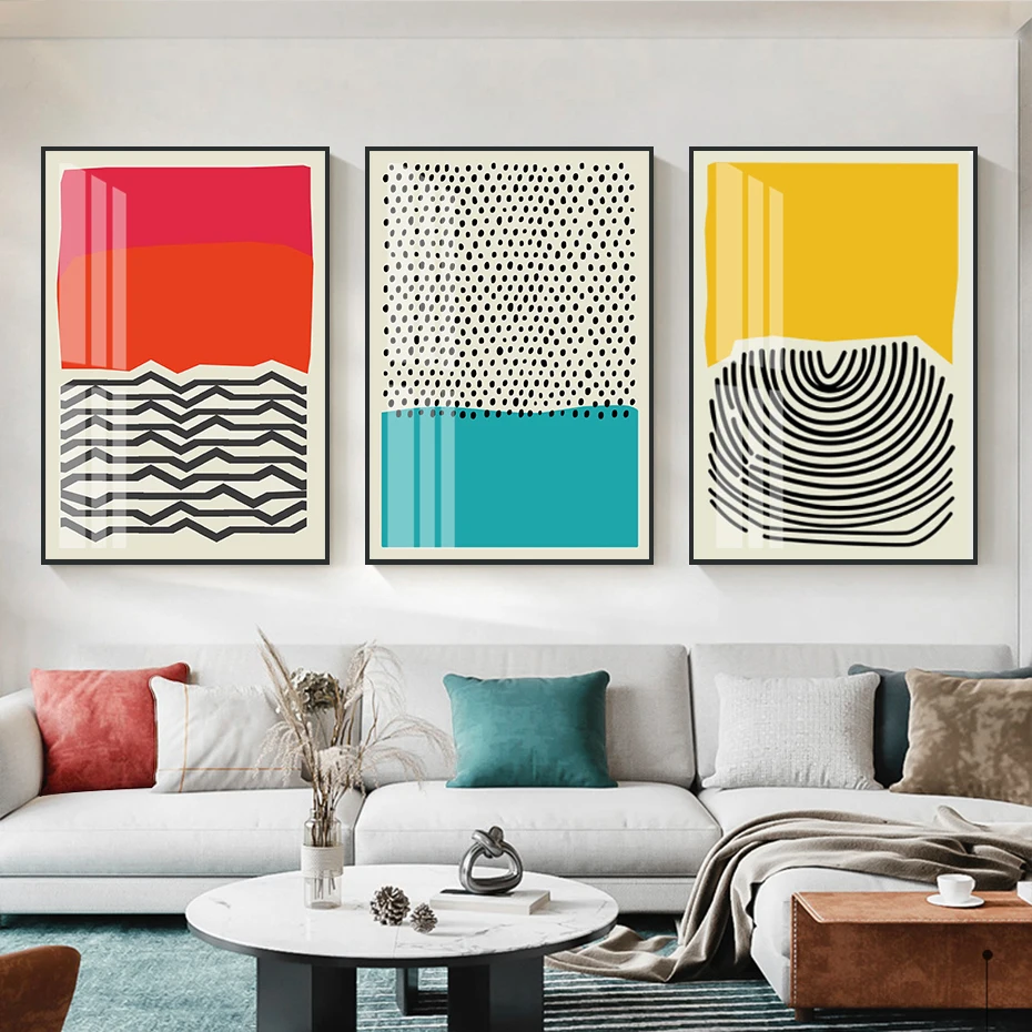 Mid Century Modern Abstract Color Blocks Line Poster Canvas Painting Wall  Art Picture Print Living Room Interior Home Decoration