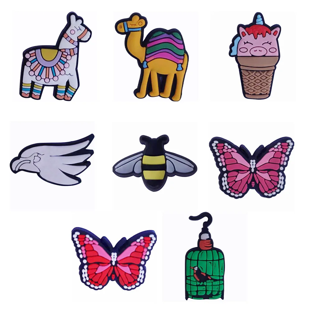 Single Sale 1pcs Animals Unicorn Bee Shoe Charms Accessories PVC Decoration JIBZ fit Wristbands Croc Bracelet Kids Gifts | Обувь