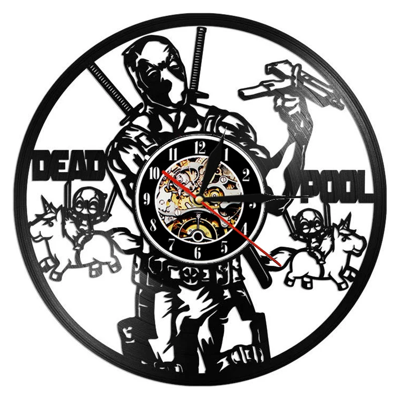 Vintage Vinyl Record Wall Clock Modern Design Deadpool Marvel Comics Hanging Watch Vinyl Wall Clocks Home Decor Gifts for Men