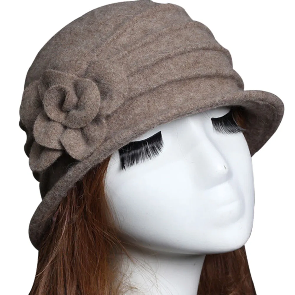 Модная женская шерстяная широкополая фетровая шляпа с цветочным декором осенне-зимняя однотонная теплая шапка для мам AIC88