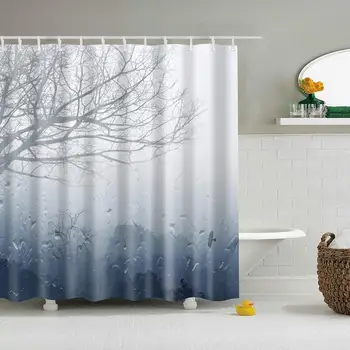 

Forest in The Rain Pattern Digital Print Shower Curtains for Bathroom Decor,Polyester Waterproof Fabric Bath Curtain with 12