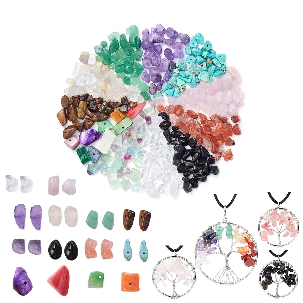 Natural Irregular Crystal Chips Stone Beads Kit with Jump Rings Earring Hooks for DIY Bracelet Necklace Jewelry Making Supplies