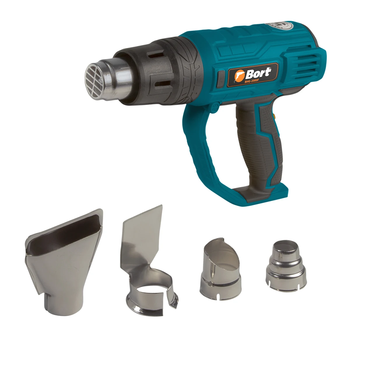Фен технический Bort BHG-2000F (Мощность 2000 Вт, 3 режима работы, комплект насадок)