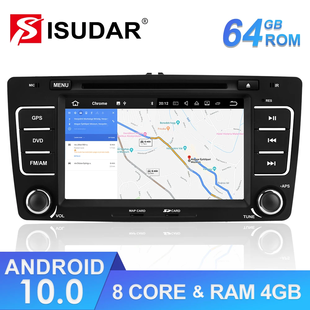 Автомагнитола Isudar 2 Din на Android 10 для SKODA/Yeti/Octavia 2009 2010 2012 ОЗУ 4 Гб ПЗУ 64 ГБ 8 ядер
