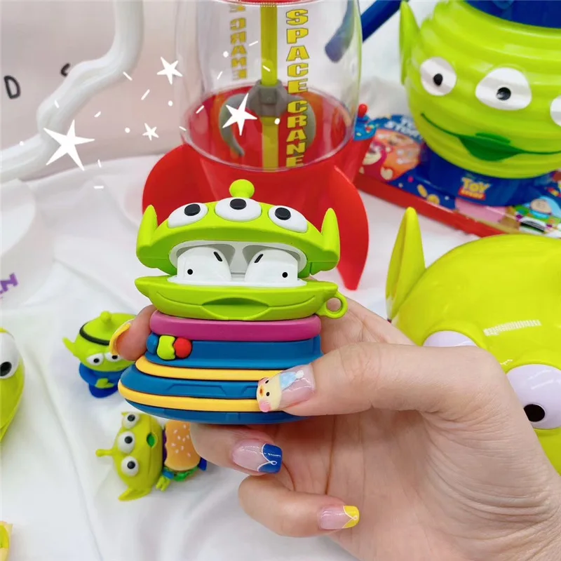 

Alien 3D Bluetooth Earphone Case for Airpods 1 2 Accessories Protective Cover Bag Anti-lost ring Strap Cute Cartoon Silicone