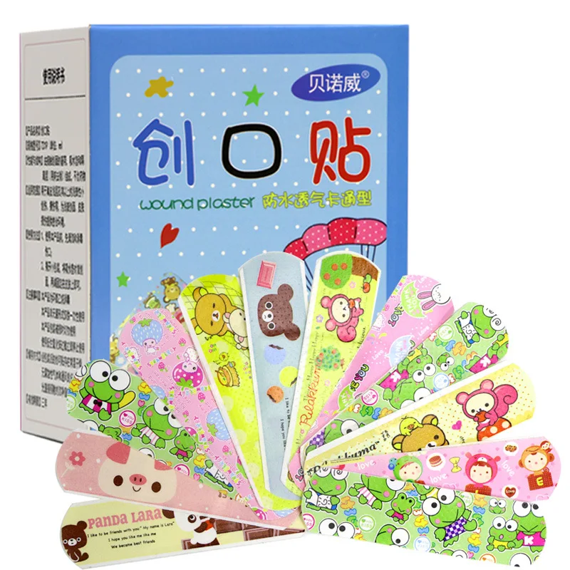 Tirita de hemostasia para niños, vendajes adhesivos impermeables y transpirables con bonitos dibujos, botiquín de primeros auxilios, 100 Uds.