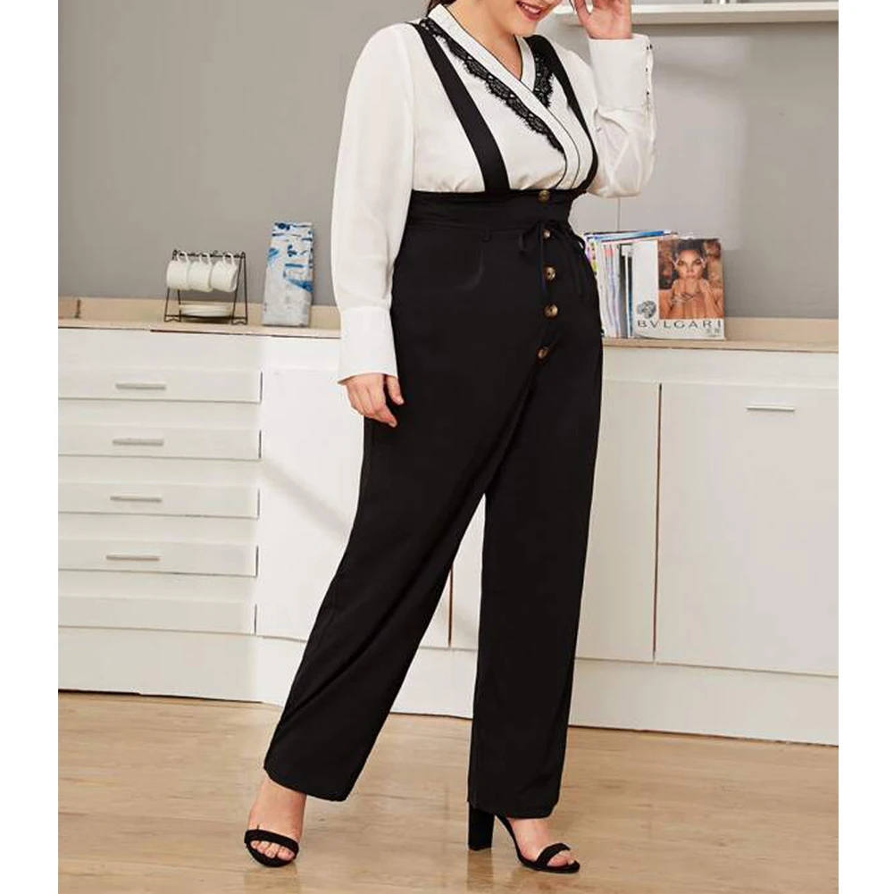 Новинка размера плюс, женские комбинезоны, комбинезоны, модные, OL стиль, женские, прямые, свободные, комбинезоны, на пуговицах, высокая талия, комбинезон, брюки