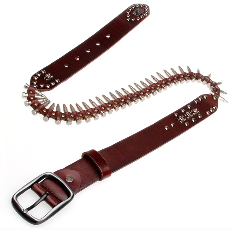 

Punk Bullet Decoration Belt for Men and Women Top Quality Genuine Leather Belts First Layer Cowhide Waist Belt Unisex Designer