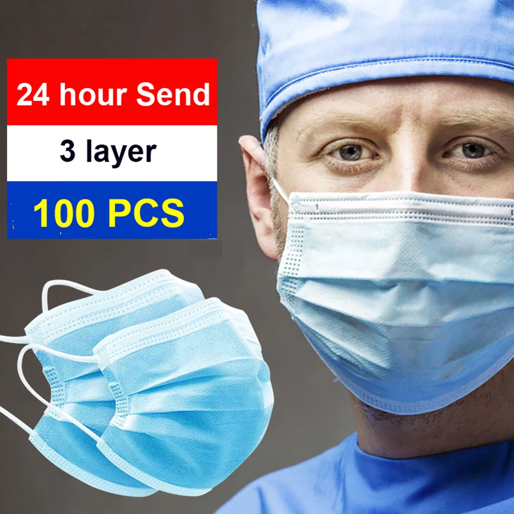 

Disposable Face Mouth Anti Dust Mask Cotton Mascarillas 3 Layer Masque Mascherine Maske Masks 50 100 PCS Facemask Fast Shipping