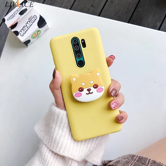 3D Silicone Cartoon Phone Holder Case For Xiaomi Redmi Note 10 Redmi Note 10 Pro Note 10S 9 8T K30 Pro K40 Pro mi poco F3 Cover yellow case Akit dog