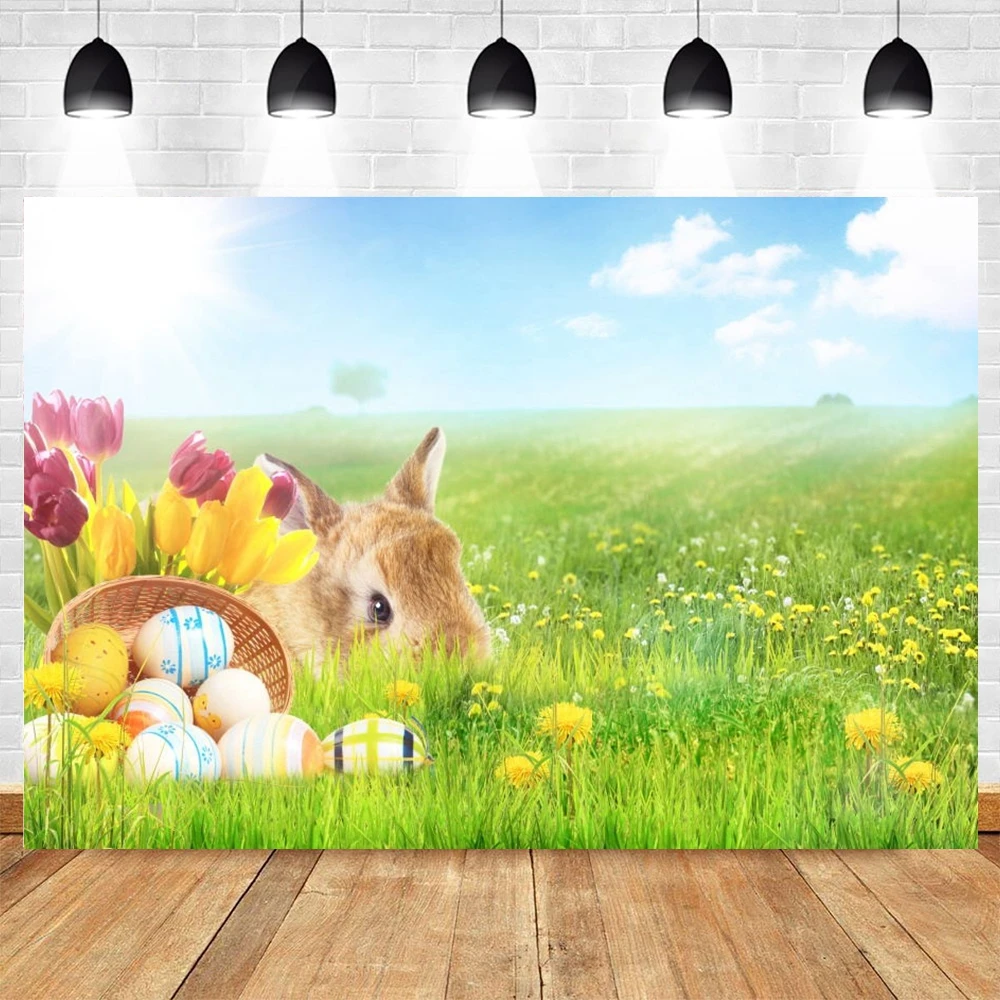 

Yeele Spring Easter Grassland Rabbit Eggs Flower Scene Baby Photography Backdrops Vinyl Photographic Background For Photo Studio