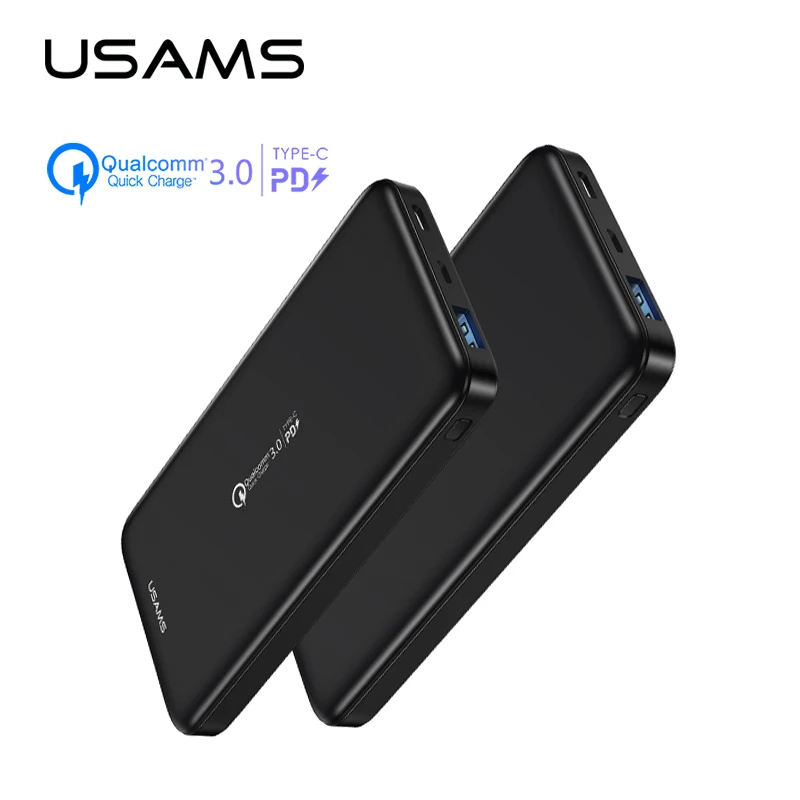 Ceny Szybki Bank mocy, USAMS 10000mah PD PowerBank do szybkiego ładowania QC 3.0 PowerBank typ C ładowarka USB do iPhone Xiaomi 9 Samsung