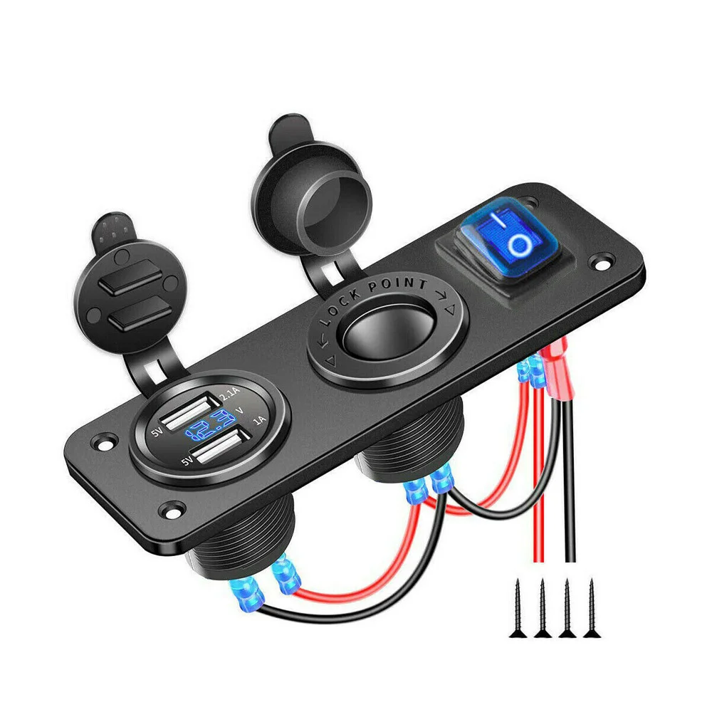 Автомобильная Лодка ATV RV Dual USB зарядное устройство вольтметр розетка включения-выключения панель Часть