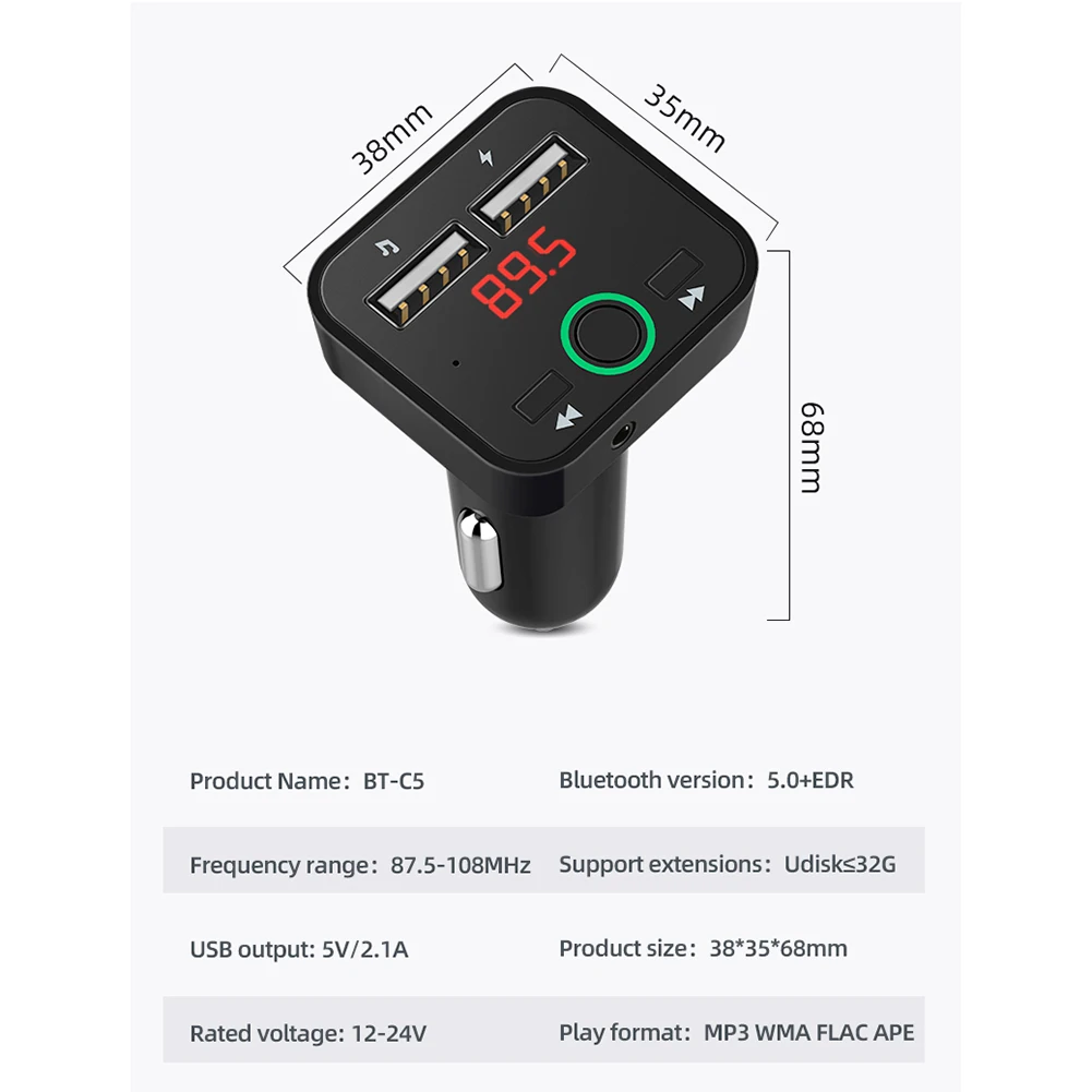 Автомобильный комплект Bluetooth, fm-передатчик, mp3-плеер, светодиодный, двойной USB, быстрое зарядное устройство, дисплей напряжения, USB зарядное устройство, 2.1A, автомобильные аксессуары