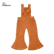 Focusnorm Toddler Kids Girl Velvet Bib Pants Romper Sleeveless Solid Jumpsuit Playsuit Outfits Fit For 2-6Y