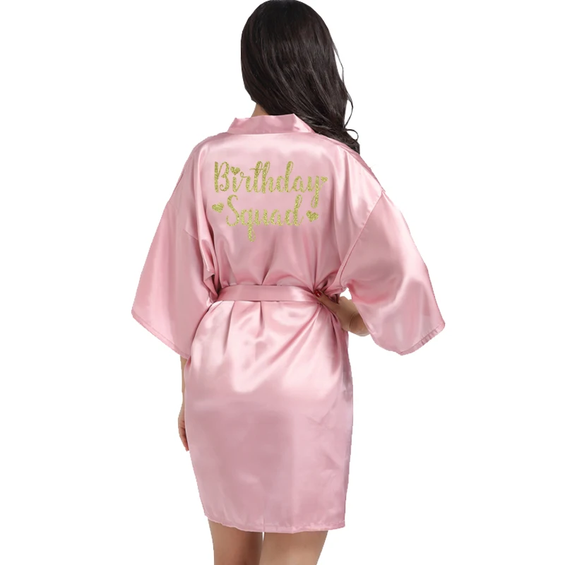 Blush Brithday Squad Одежда для девочек на день рождения, кимоно, халат, женский шелковый халат на день рождения, сексуальное ночное белье, Атласный халат, женская одежда, платья - Цвет: Blush Brithday Squad