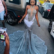 Длинное блестящее платье для выпускного вечера es кружевное черное платье с круглым вырезом и бисером в африканском стиле Серебряное платье для выпускного вечера