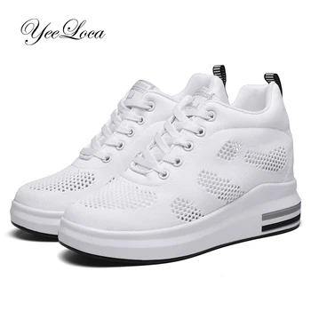 

Womens Wedge Sneakers Fashion High Heeld 8CM Wedge Sneakers Lace Up Platform Booties Ladies Hidden Sneakers Casual Daily Wear