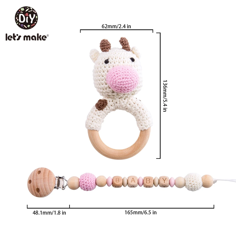 Let's Make Food Grade Silicone Wooden Teether Baby Pacifier Chain Pram Crib DIY Customized Soother Baby Teether Rattle Set Toys