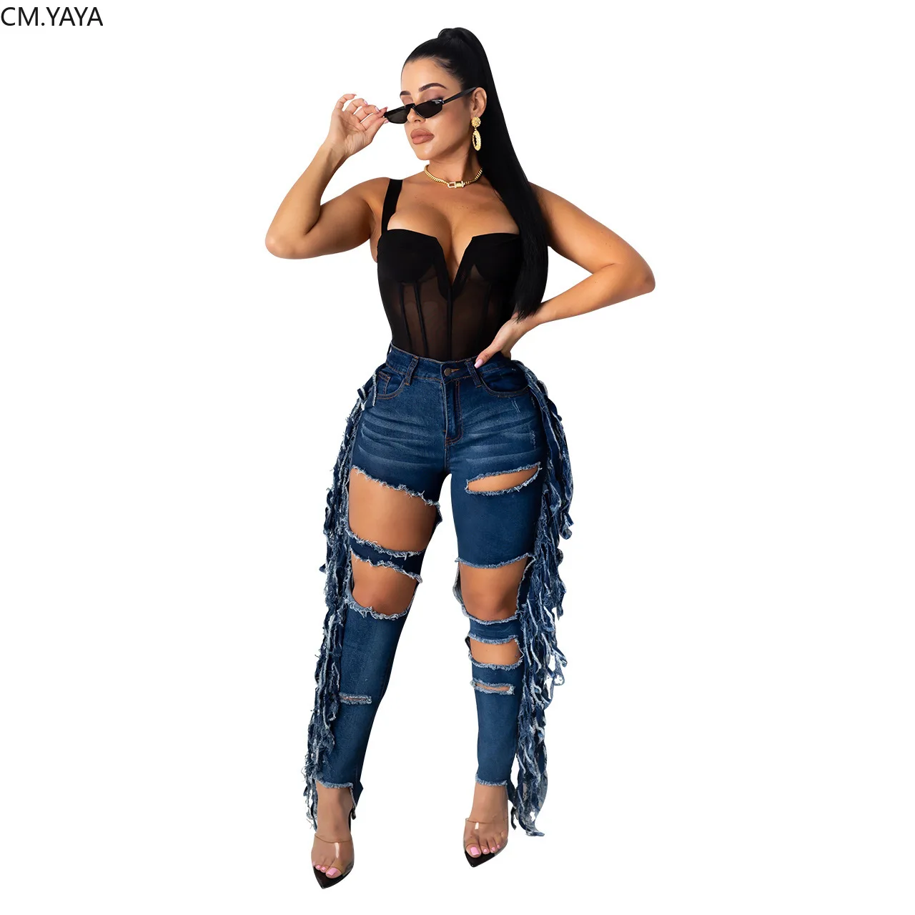 high waisted cut out jeans