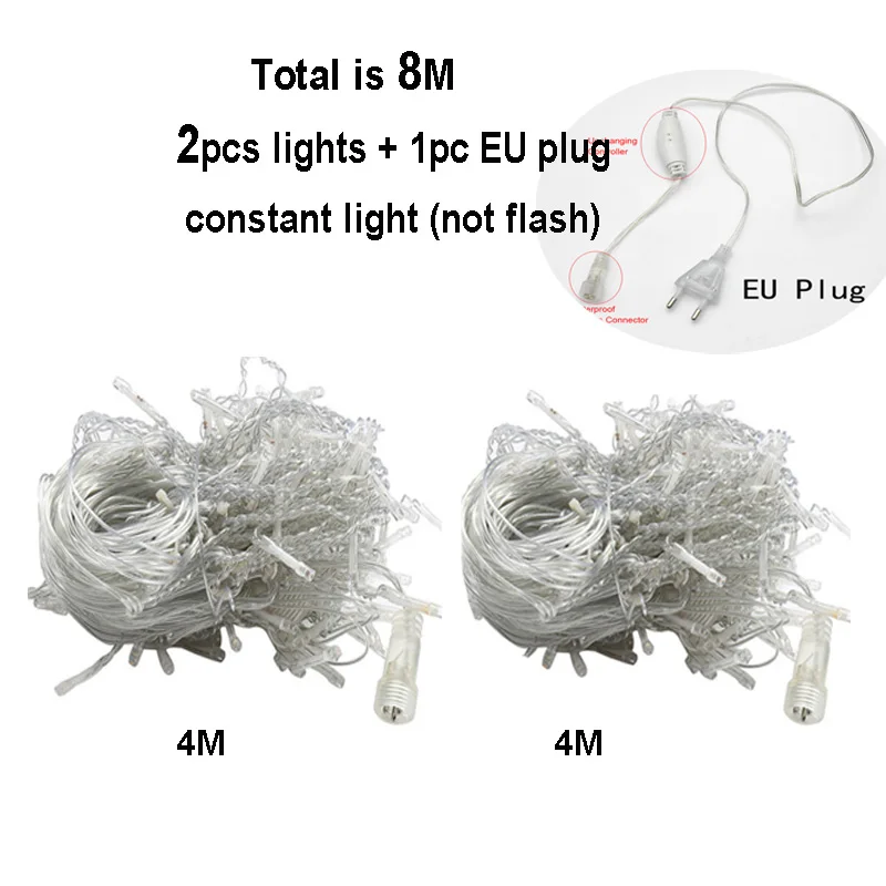 thumbnail image 1 of Cadena de luces LED de 4 a 40 m con forma de carámbano, luces navideñas de hadas con caída de 0,6 m para exteriores, decoración navideña decorativa para bodas, resistente al agua, 1 of 5