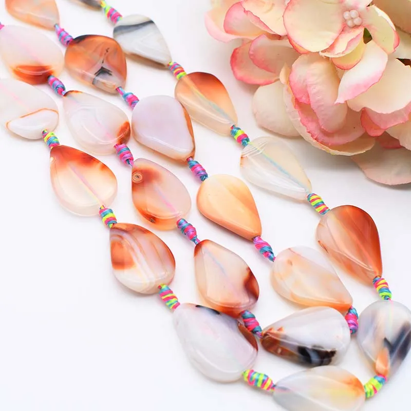 

2strands/lot 16X23-18X25mm Natural smooth ivory stripe agate,irregular Water drop stone DIY Necklace Jewelry Making Loose 15"