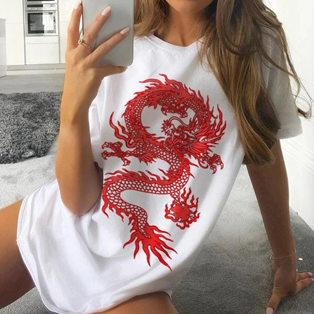 Футболка NIBESSER женская с принтом дракона Повседневная Уличная одежда коротким
