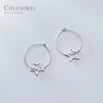 

COLUSIWEI Genuine 925 Sterling Silver Big Hoop Earrings for Women Minimalist Simple Star Ear Hoops Fashion Silver Jewelry