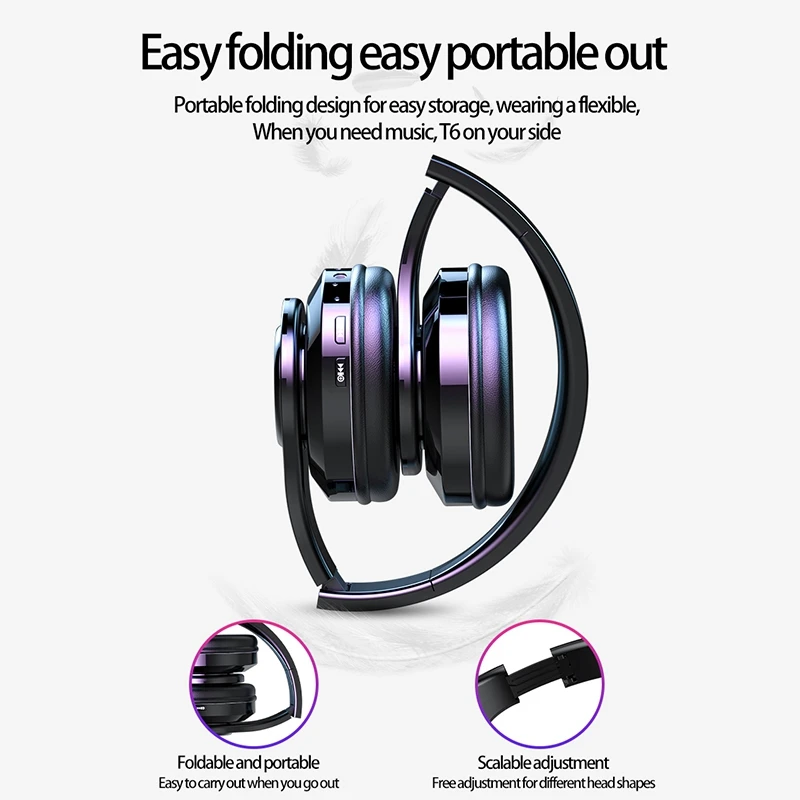 T6 Wireless Bluetooth Headband Game Headphone Headset 5 0 Deep Bass Stereo Noise Reduction Gaming Headsets for Mobile