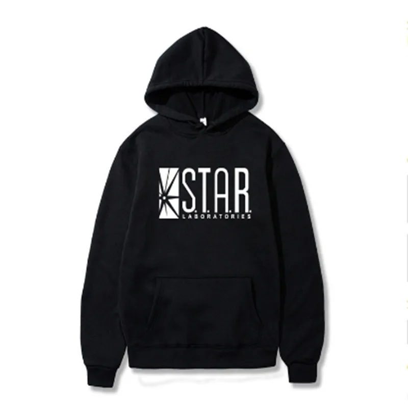 Черные женские/мужские толстовки STAR Labs с капюшоном Мужской свитшот джемпер