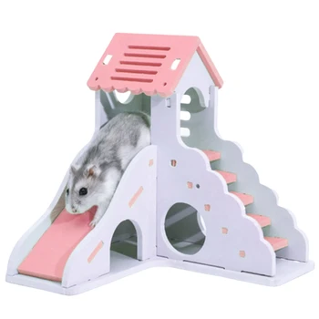 

House Villa Cage Exercise Toys for Hamster Hedgehog Mouse Guinea Pig Guinea Pig Toys Wood Hamster Slide Toy Healthy Small Pet Su