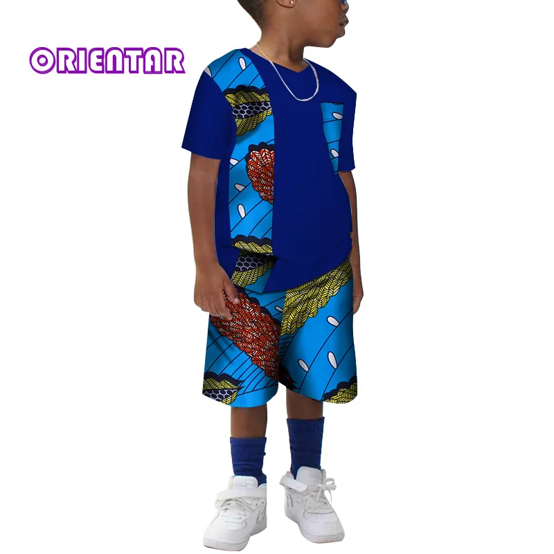 Детская одежда в африканском стиле комплект из 2 предметов, хлопковая футболка с короткими рукавами и штаны для мальчиков, одежда с принтом в африканском стиле Базен Риш, WYT214 - Цвет: 5