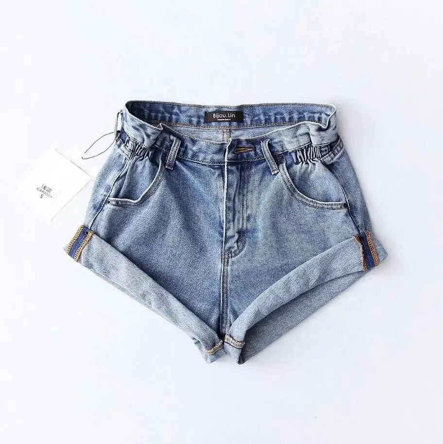light blue Корейские эластичные джинсовые шорты с высокой талией женские черные белые сексуальные джинсовые шорты женские летние шорты mujer feminino r2341 - Цвет: light blue