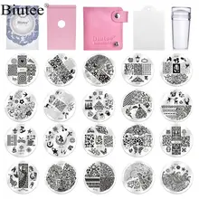 Biutee 12 pcstemplates 세트 네일 매니큐어 플레이트 + 1 폴란드어 스탬퍼 + 1 스크레이퍼 세트 네일 아트 스탬프 플레이트 스탬퍼 스크레이퍼 키트 핫(China)