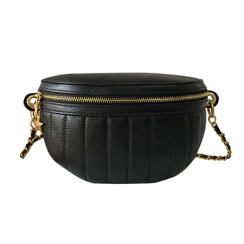 

Genuine Leather Women Soft Chain Belt Bag Zipper Fanny Packs High Quality