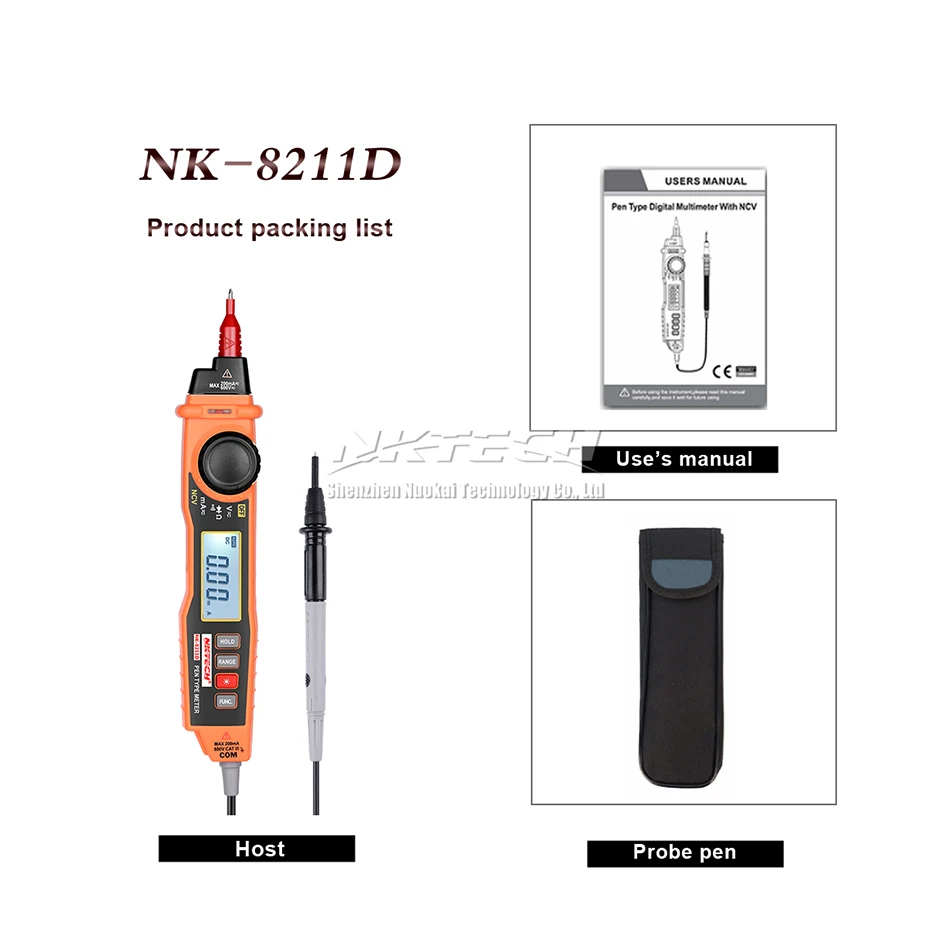 NKTECH NK8211D цифровой Ручка Тип мультиметр 2000 граф Автоматический диапазон зонд AC DC напряжение тока Электрический тестер NCV детектор MS8211