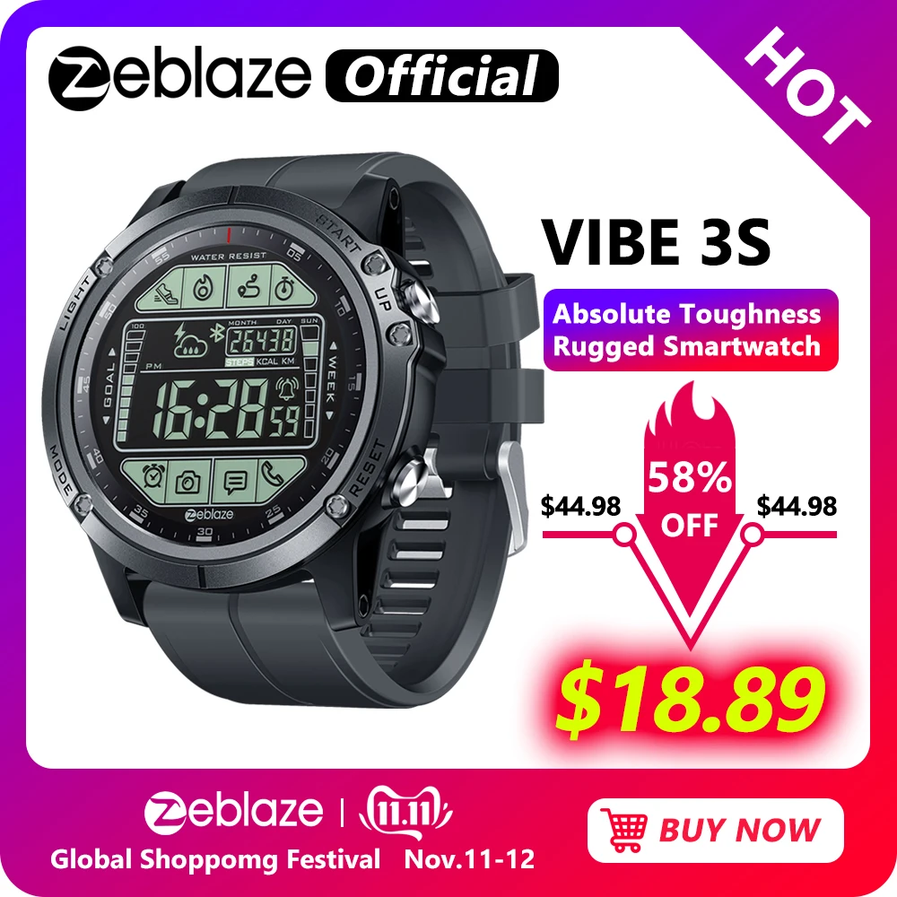 Billig Zeblaze VIBE 3S Robuste Outdoor Smartwatch Echt zeit Wetter Schritte Kalorien Entfernung Tracking 5 ATM 50 M 164ft Wasserdicht