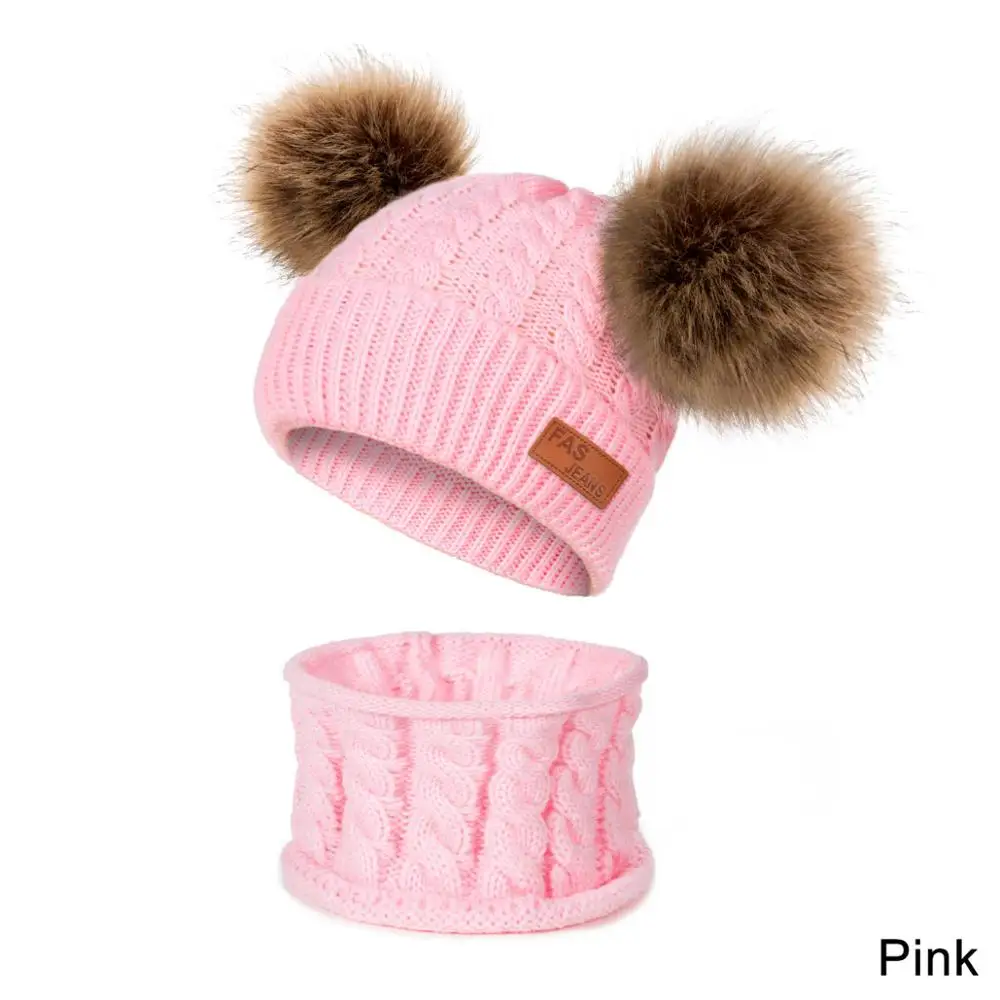 A-pink YEABIU/Новинка; зимняя шапка и шарф; зимняя детская шапка; теплая шапка и снуд для девочек и мальчиков; Детский комплект из шапки и шарфа; аксессуары - Цвет: A-pink