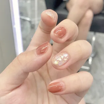 

Glossy Press on Nails Pink Full Cover Fake Nails Bling Shell Halloween Acrylic False Nail Tips for Women and Girl TY