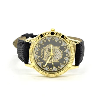 

Pretty Owl Gold Dial Leather Band Wristwatch Women Casual Sport Bracelet Watches