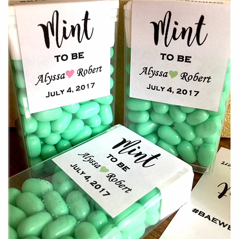 Personalized Labels Only,Mint to Be with Names Favor Labels, Hastag and Wedding Date Forever Stickers For Engagement